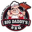 Big Daddy’s BBQ logo with smiling chef and pig mascot holding a BBQ platter and fork