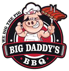 Big Daddy’s BBQ logo with a cartoon chef pig holding ribs and a fork, “We Dig the Pig” text