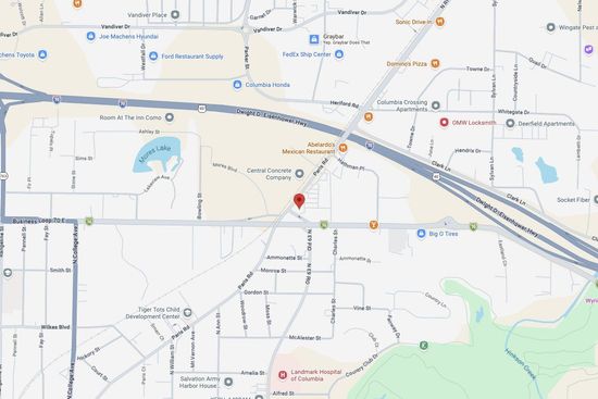 Map showing Big Daddy's BBQ location at 1802 Paris Road, Columbia, MO