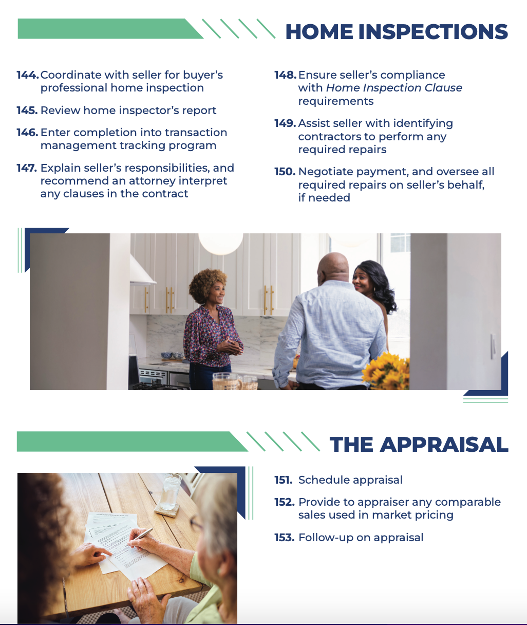 Home inspection details and people in kitchen with an appraiser and couple.