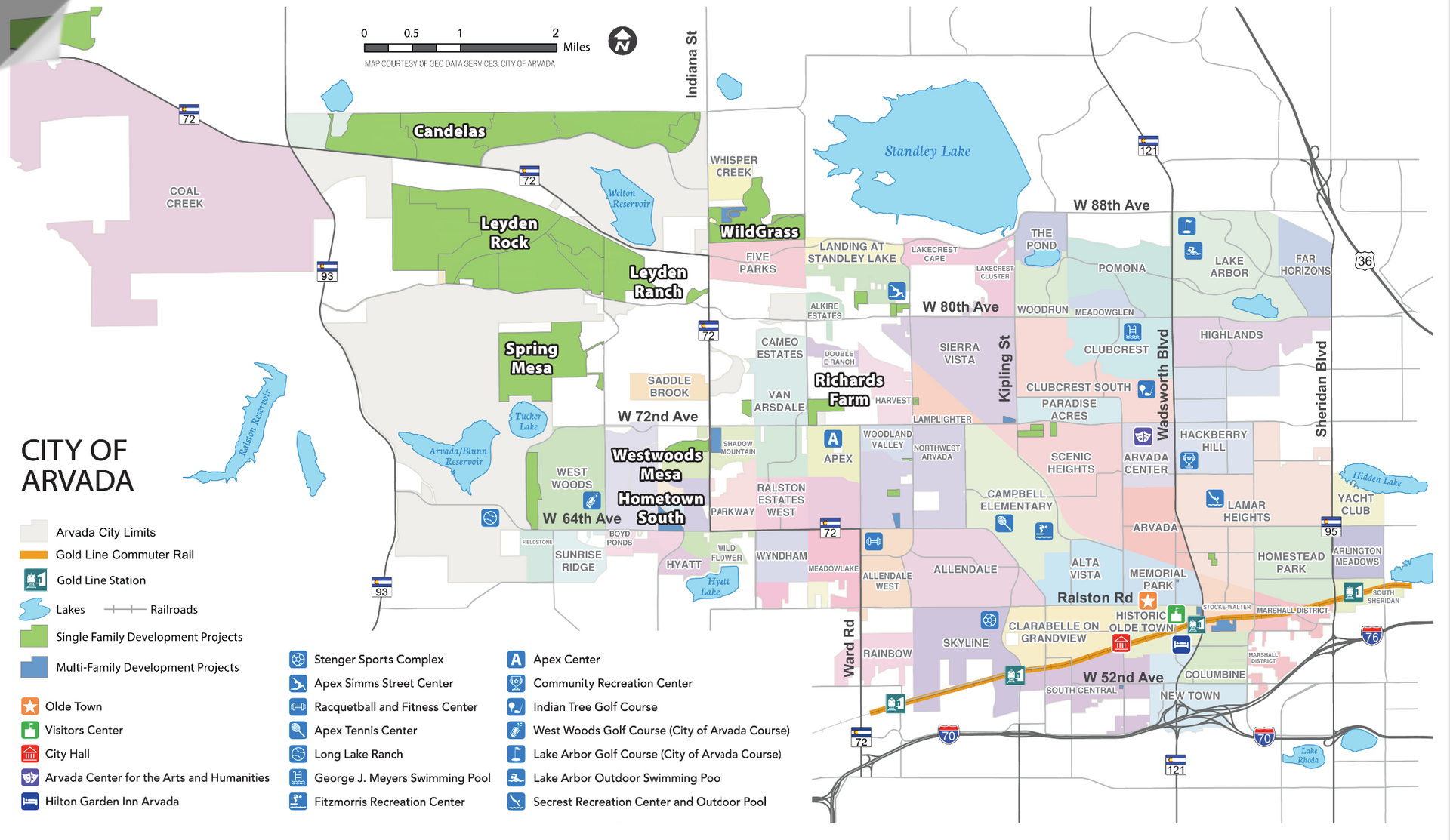 Map of Arvada neighborhoods, amenities and transportation