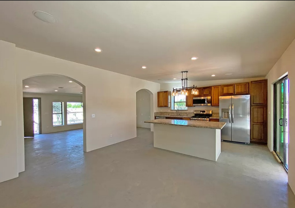 kitchen remodel, granite countertops, concrete flooring