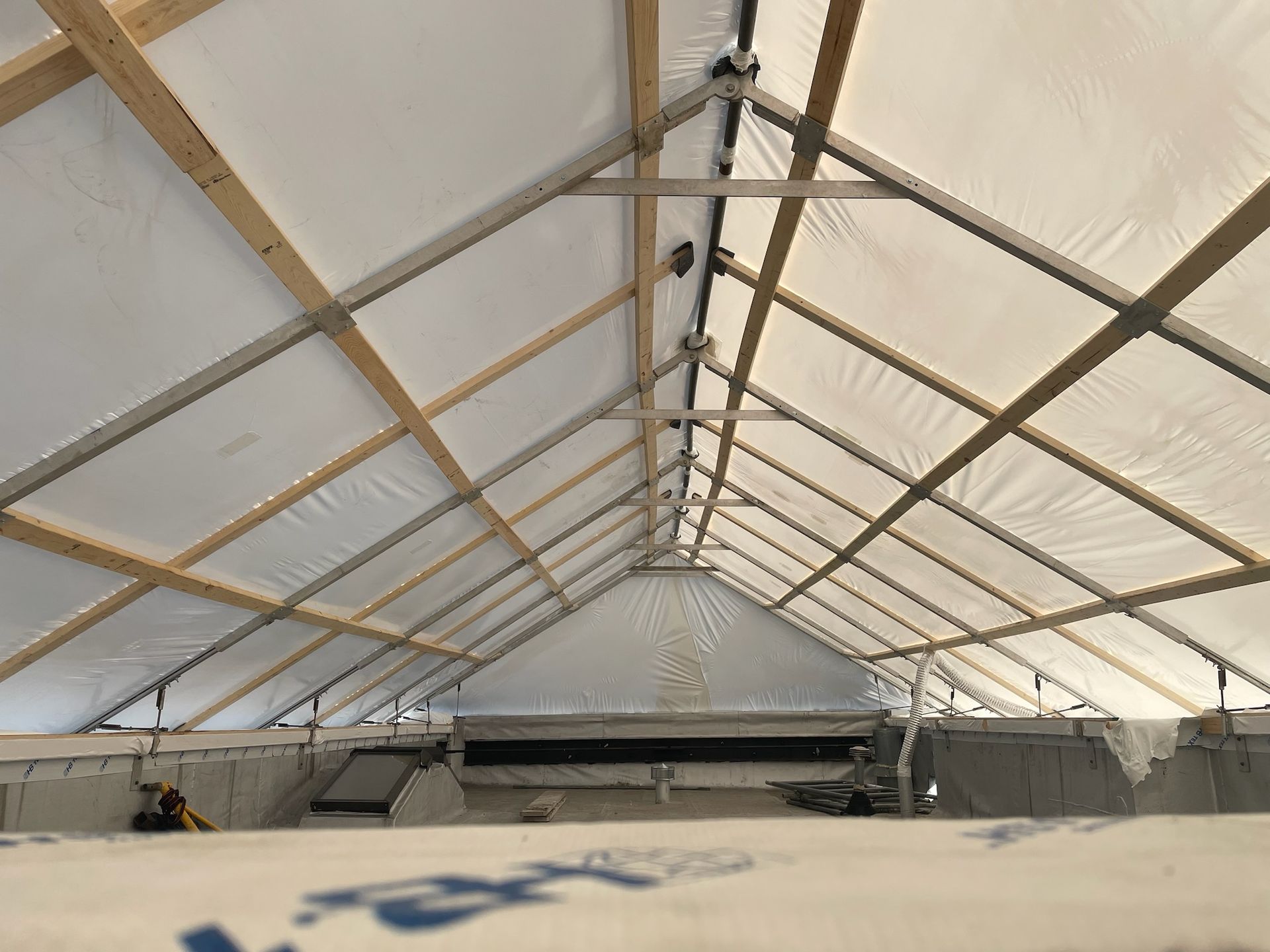 ConstructionTent erected on top of flat roof building in Chicago