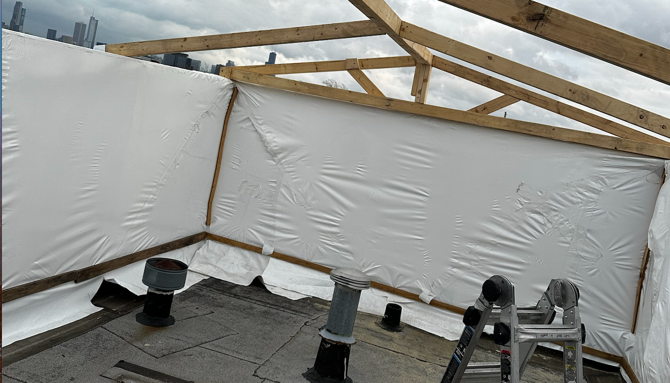 Custom 365 Construction Tent on roof replacement project