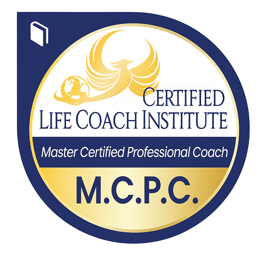 Certification badge: gold phoenix, globe, blue and gold,