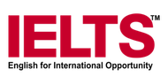 Logo IELTS in caratteri rossi con lo slogan 