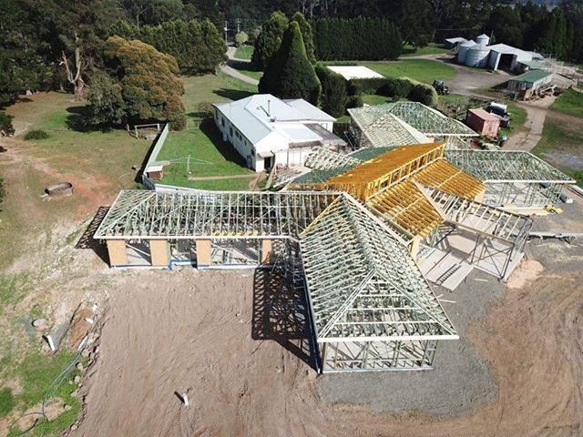An Aerial View of A Large House Under Construction — GMT Builders Pty Ltd in Mittagong, NSW