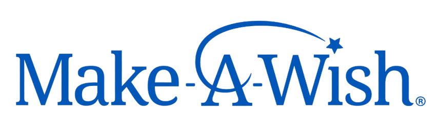 The make a wish logo is blue with a star in the middle.