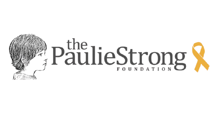 A logo for the pauliestrong foundation with a woman 's head and a yellow ribbon.