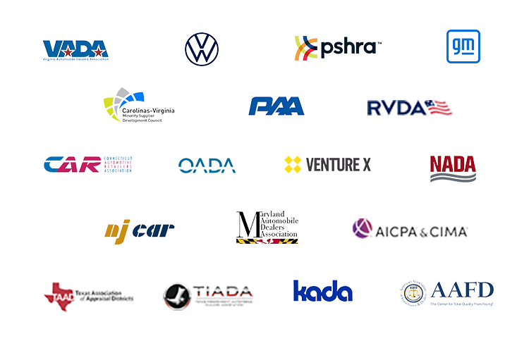 Collage of automotive industry and dealer association logos on a white background