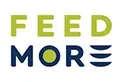 The logo for feed more is green and blue and says feed more.