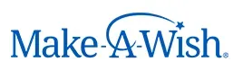 The make a wish logo is blue with a star in the middle.