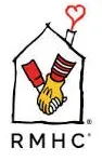 A mcdonald 's logo with two hands shaking in front of a house.