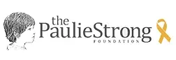 A logo for the pauliestrong foundation with a woman 's head and a yellow ribbon.