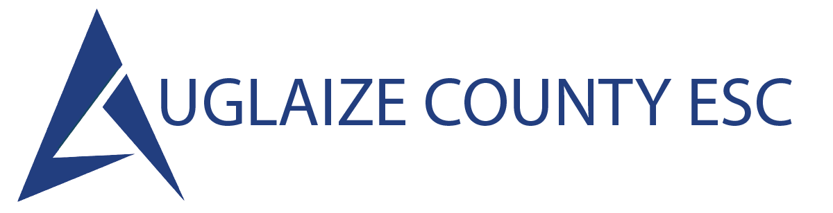 The logo for auglaize county esc is blue and white