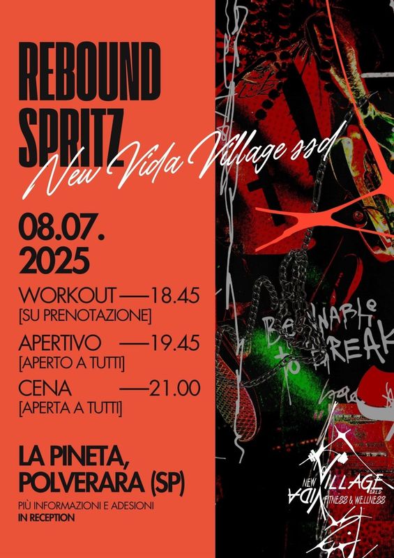 Locandina del concerto dei Redbound Spirit con un'opera d'arte astratta rosso-nera, data 08.07.2025