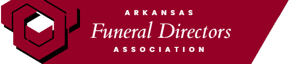Arkansas Funeral Directors Association logo with red banner and white geometric icon
