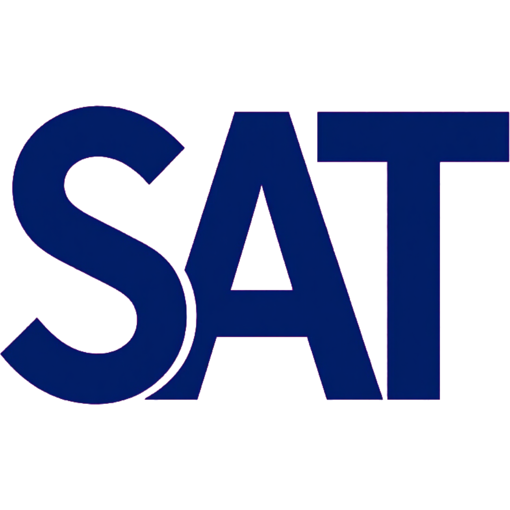 Blue SAT logo on a white background