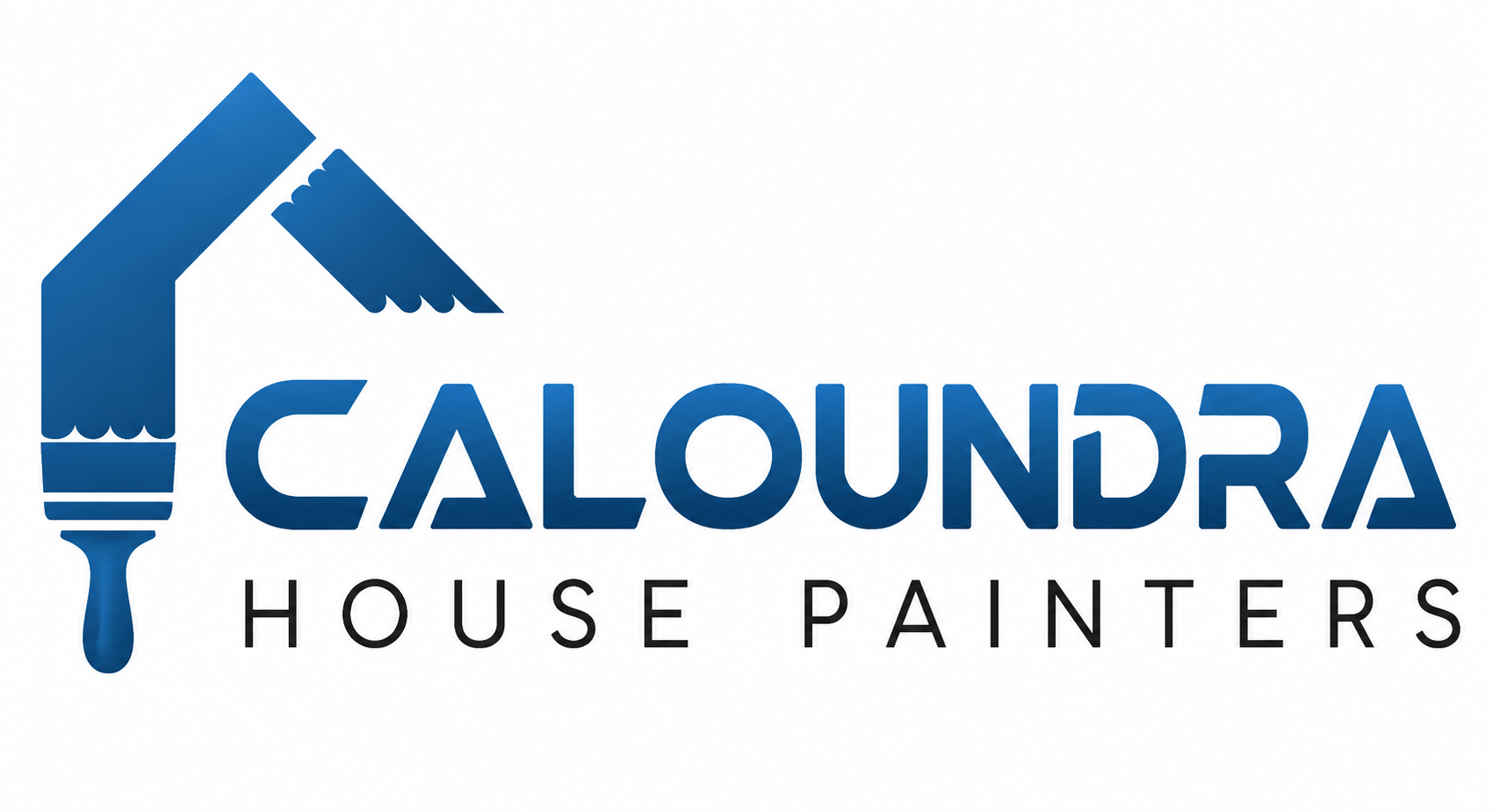 Logo of Brisbane House Painters with a paintbrush forming the shape of a house, and text in blue.