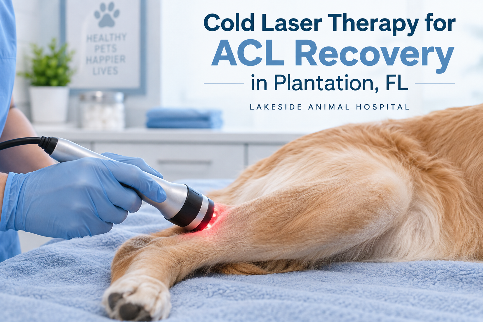 Cold laser therapy device used for dog ACL recovery in Plantation FL