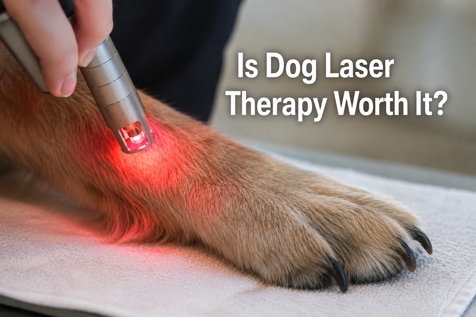 Dog paw receiving laser therapy treatment for arthritis pain relief
