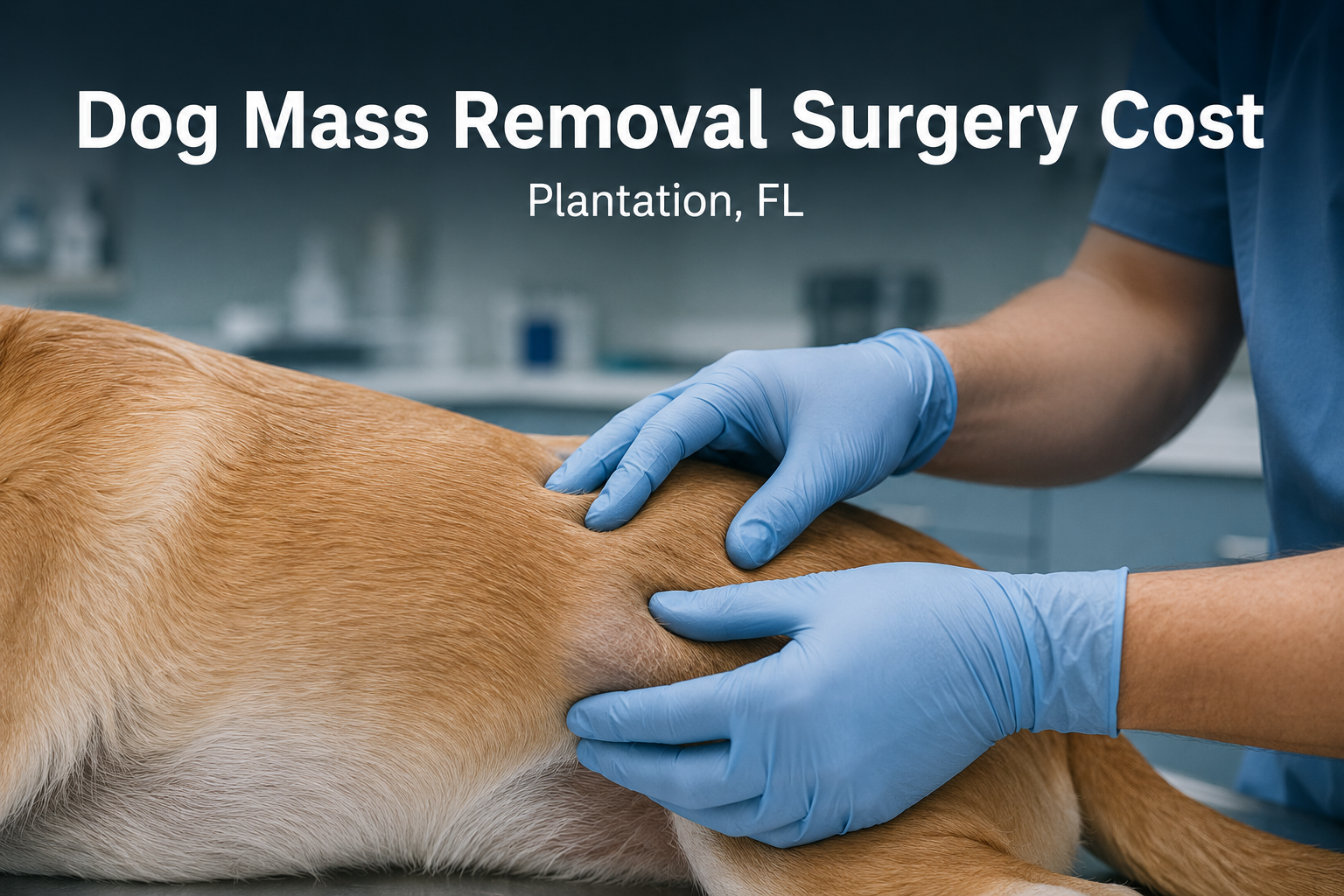 Veterinarian examining a dog's mass during a Plantation clinic visit