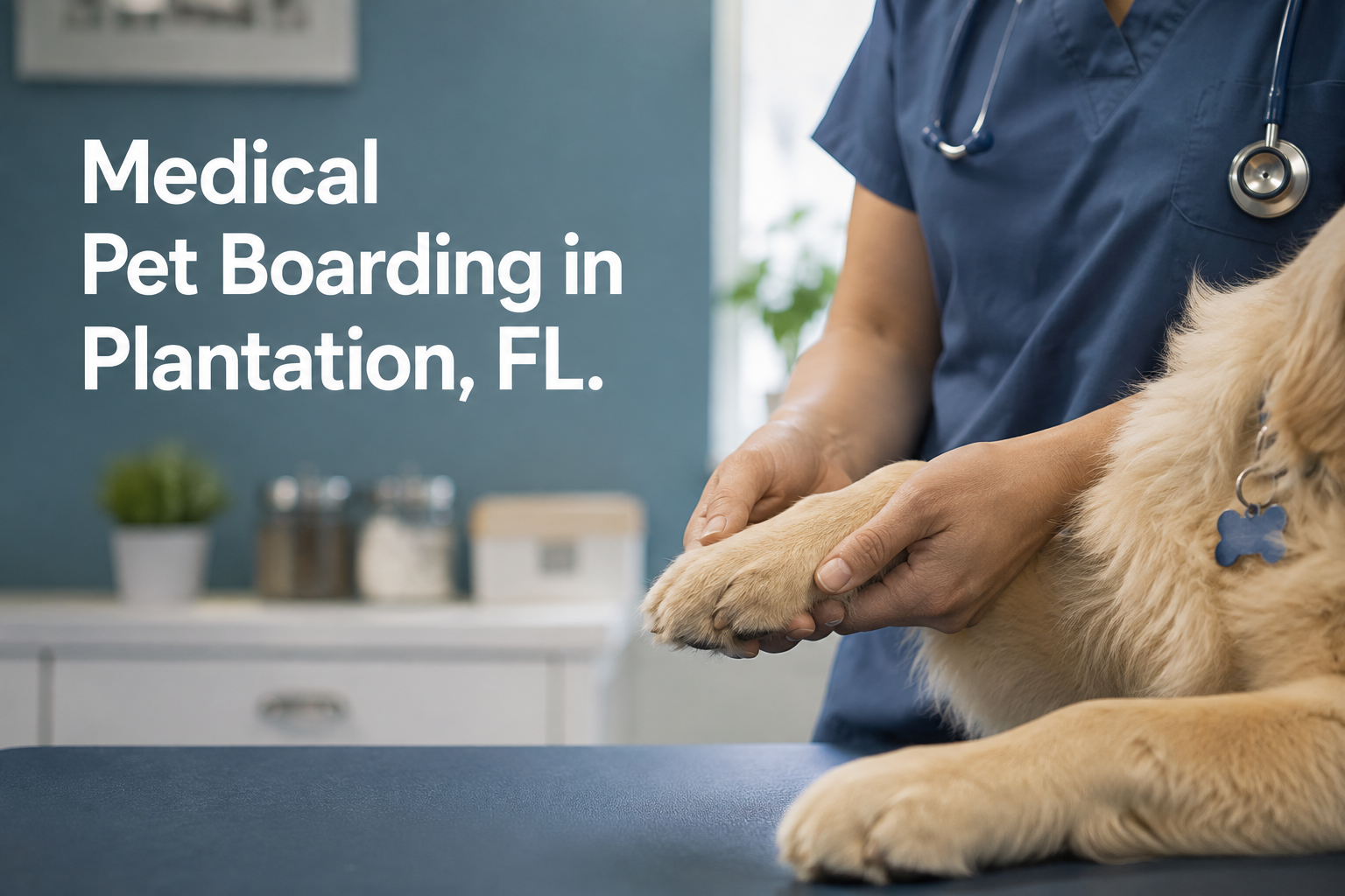 Veterinary technician monitoring a pet during medical boarding in Plantation FL