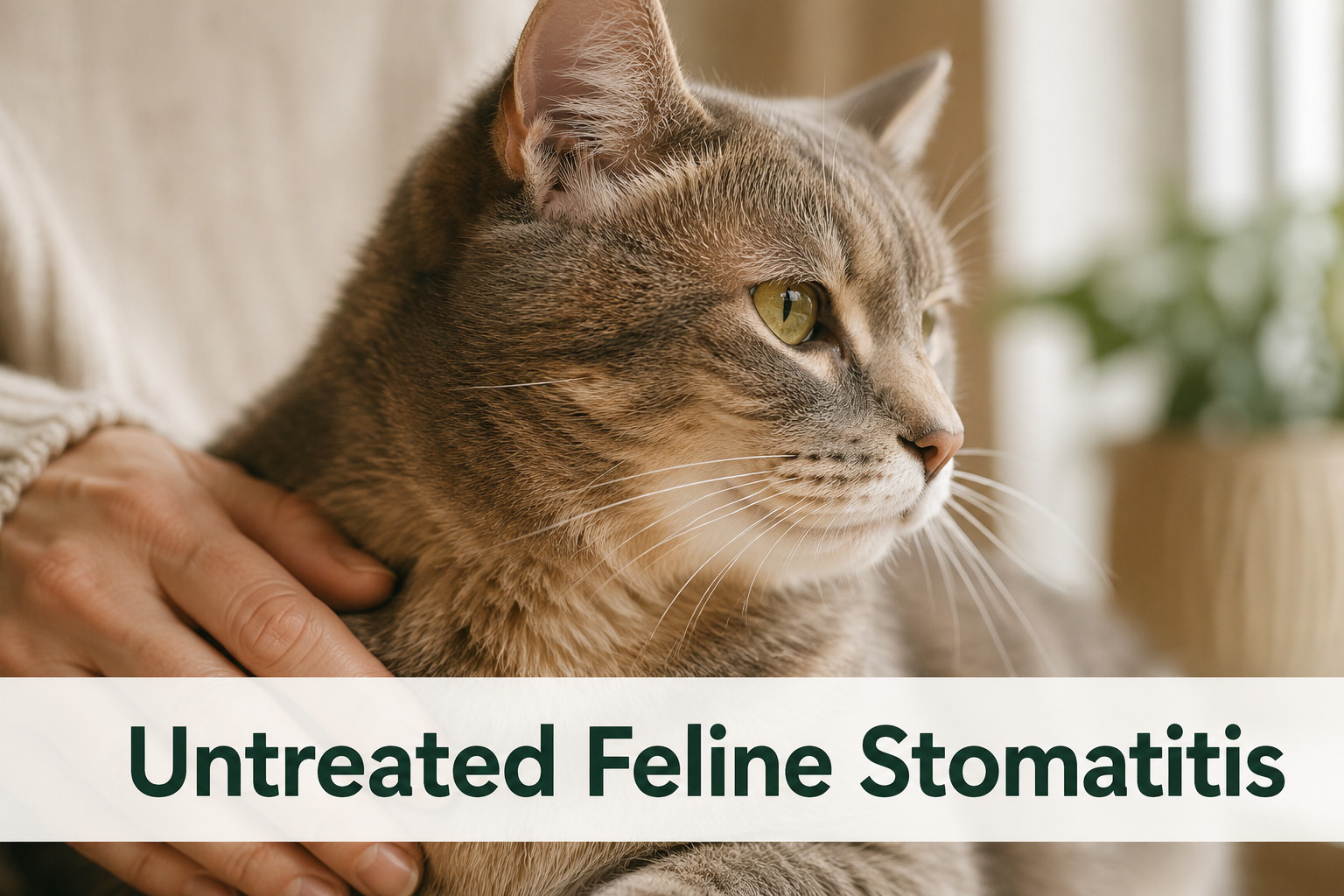 Cat with untreated feline stomatitis resting calmly at home