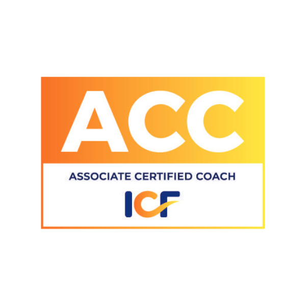 ACC Associate Certified Coach ICF logo on orange and yellow gradient background