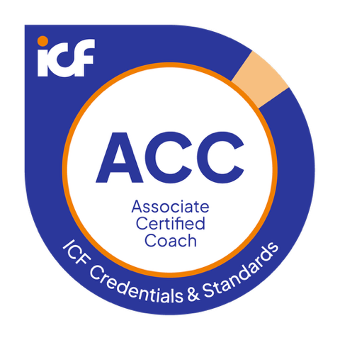 ACC Associate Certified Coach logo with orange background and ICF text in blue and orange