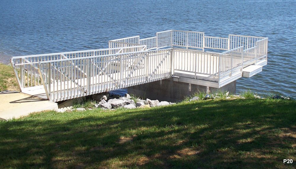 Silverstone decking and mill-finished aluminum railing, ADA-compliant pier with safety and toe rails - Dock Solutions of Kentucky | Lexington, KY