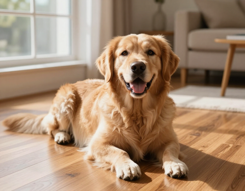 Golden retriever relaxing in a healthy home