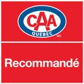 Logo de CAA Québec : fond rouge, logo ovale bleu et blanc, « CAA Québec », « Recommandé ».