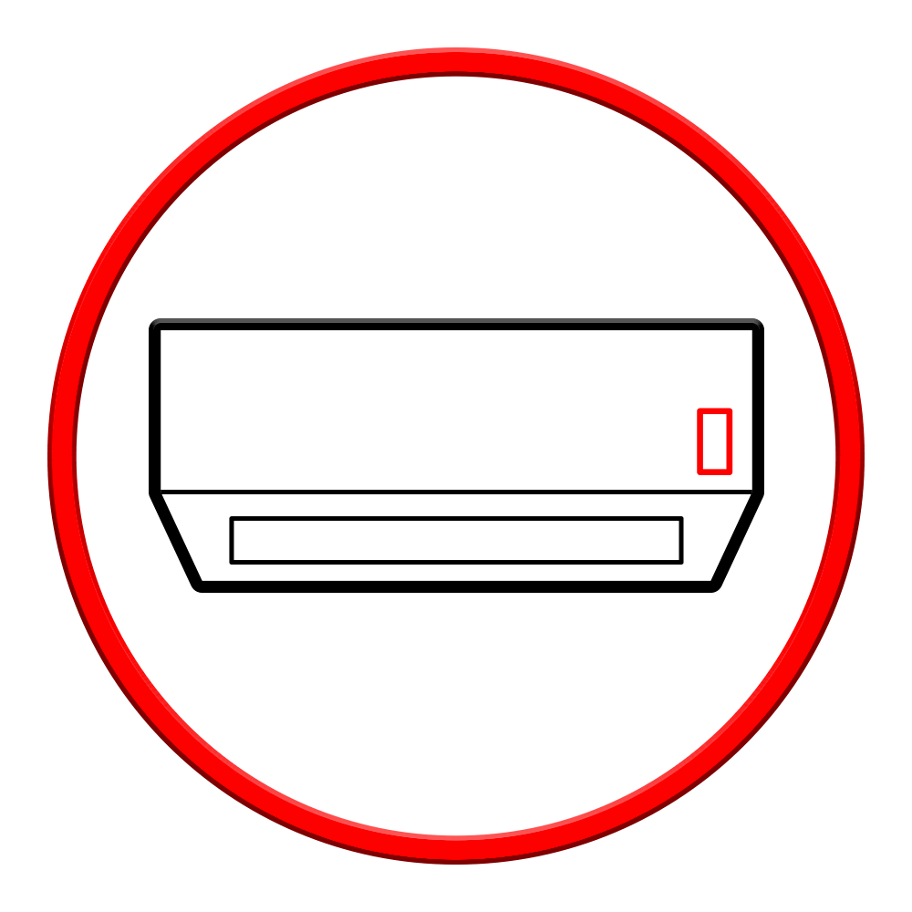 Symbole de climatiseur dans un cercle rouge, indiquant une restriction d'utilisation.