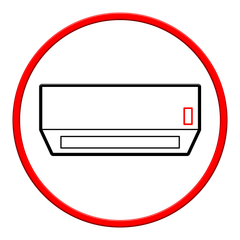 Symbole de climatiseur dans un cercle rouge, indiquant une restriction d'utilisation.