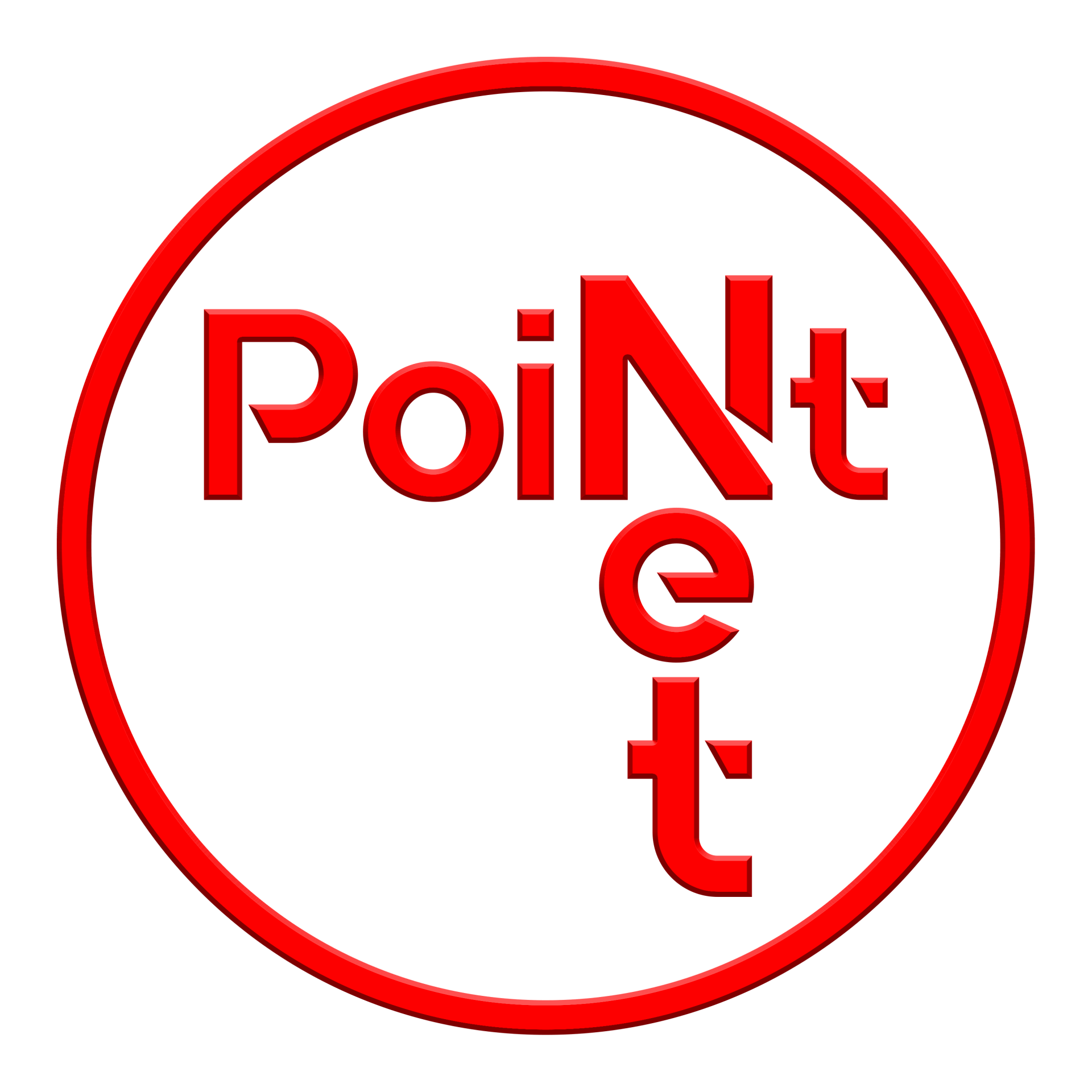 Logo circulaire rouge avec l'inscription « PoiNtNet » en rouge.
