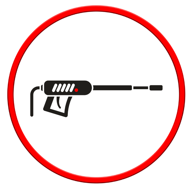 Icône de nettoyeur haute pression dans un cercle rouge.