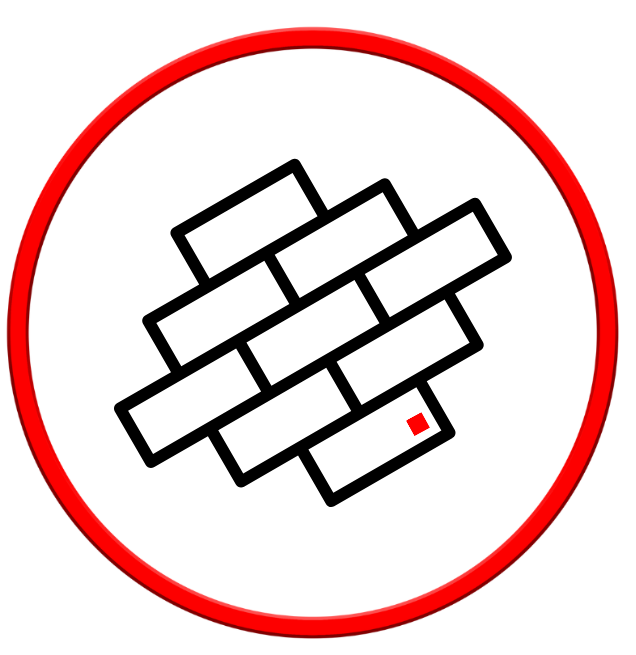 Cercle rouge avec contour noir d'un mur de briques.