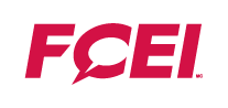 Logo FCEI en rouge avec une bulle de dialogue intégrée au « C ».