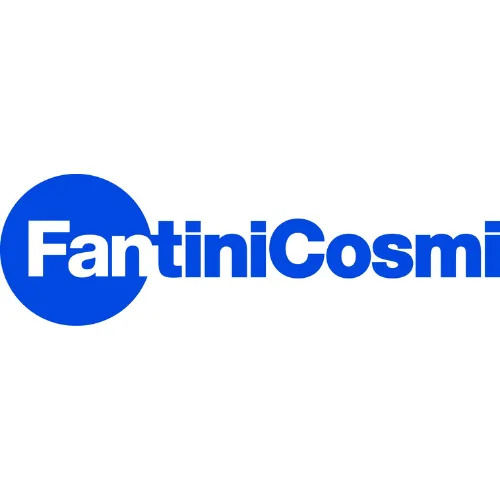 Logo FantiniCosmi blu con testo bianco e icona circolare blu