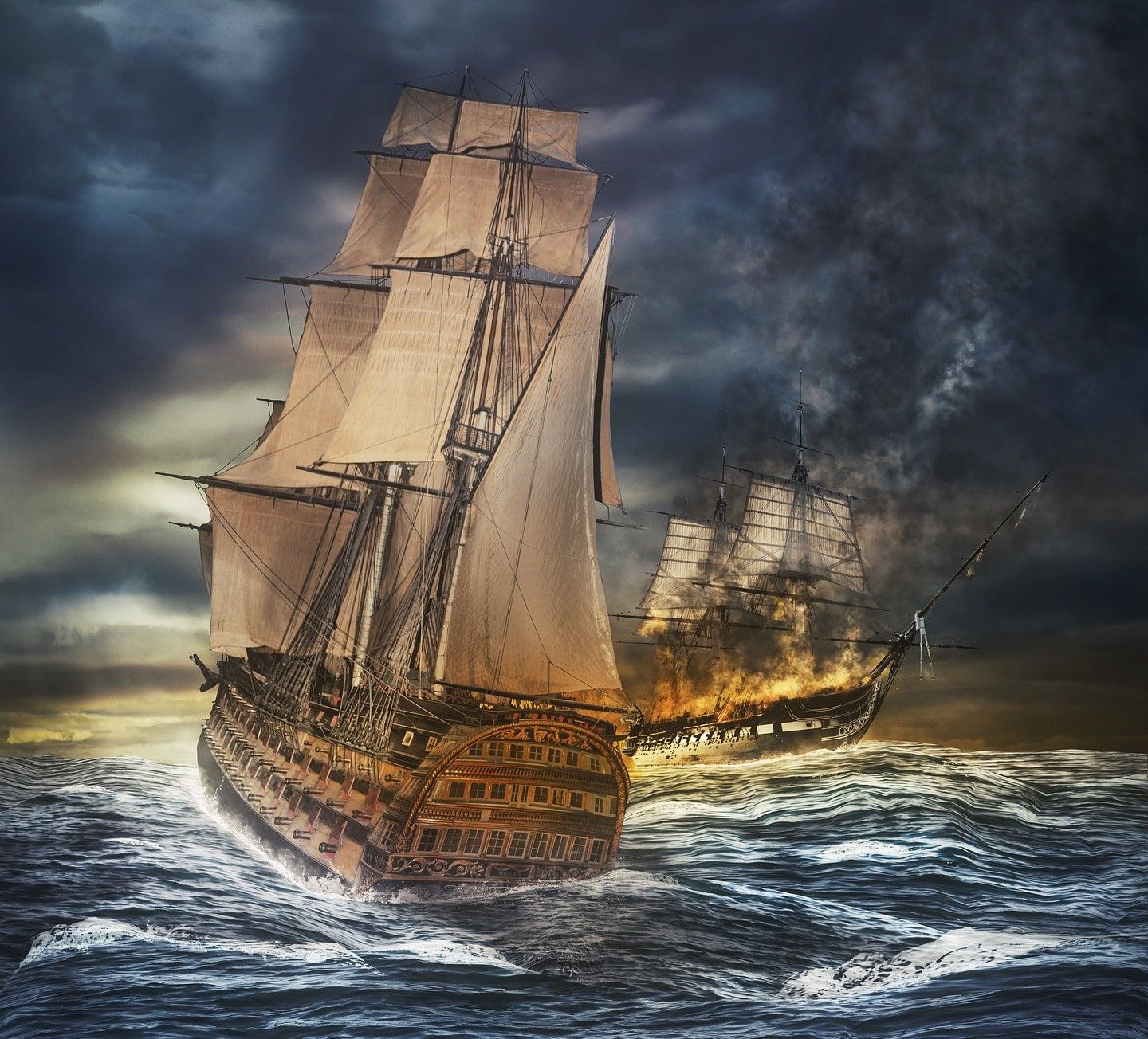 Sjøslag med 1700-talls skip. (Illustrasjon: Pixabay)