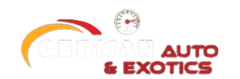German Auto & Exotics logo with orange swoosh and red text on a white background