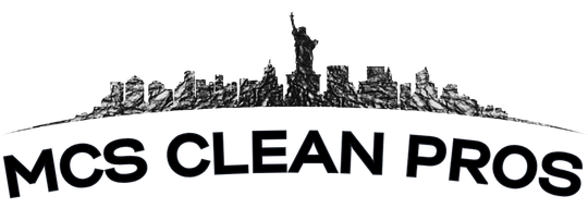 MCS Clean Pros logo with city skyline silhouette in black and white