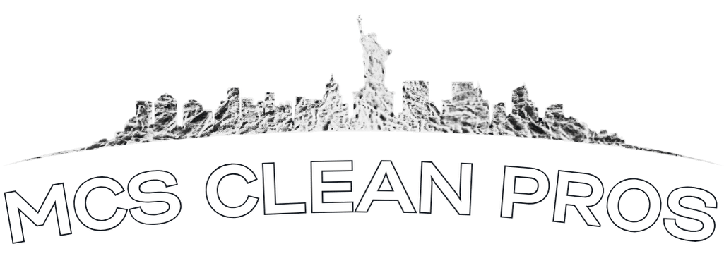 MCS Clean Pros logo with outlined text and a row of trees above it
