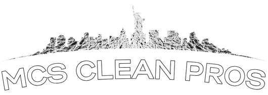 MCS Clean Pros logo with outlined text and a row of trees above it