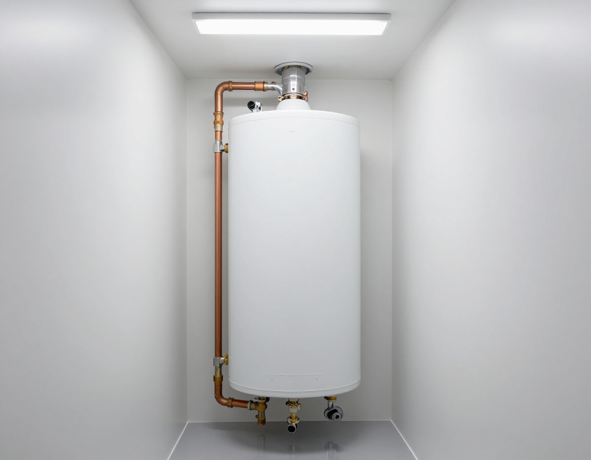 New water heater installation in a clean utility closet with secure connections.