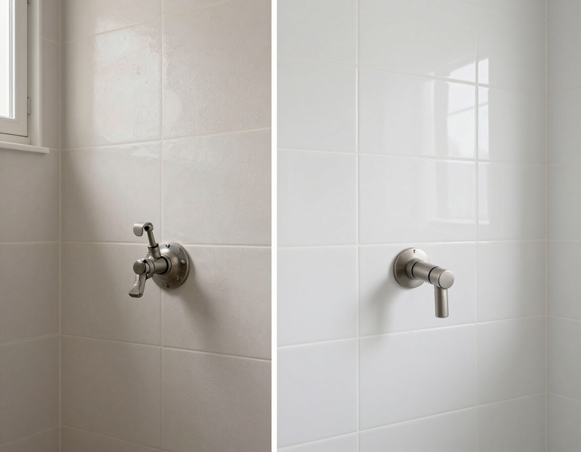 Shower valve replacement with fresh grout and a modern tile surround.