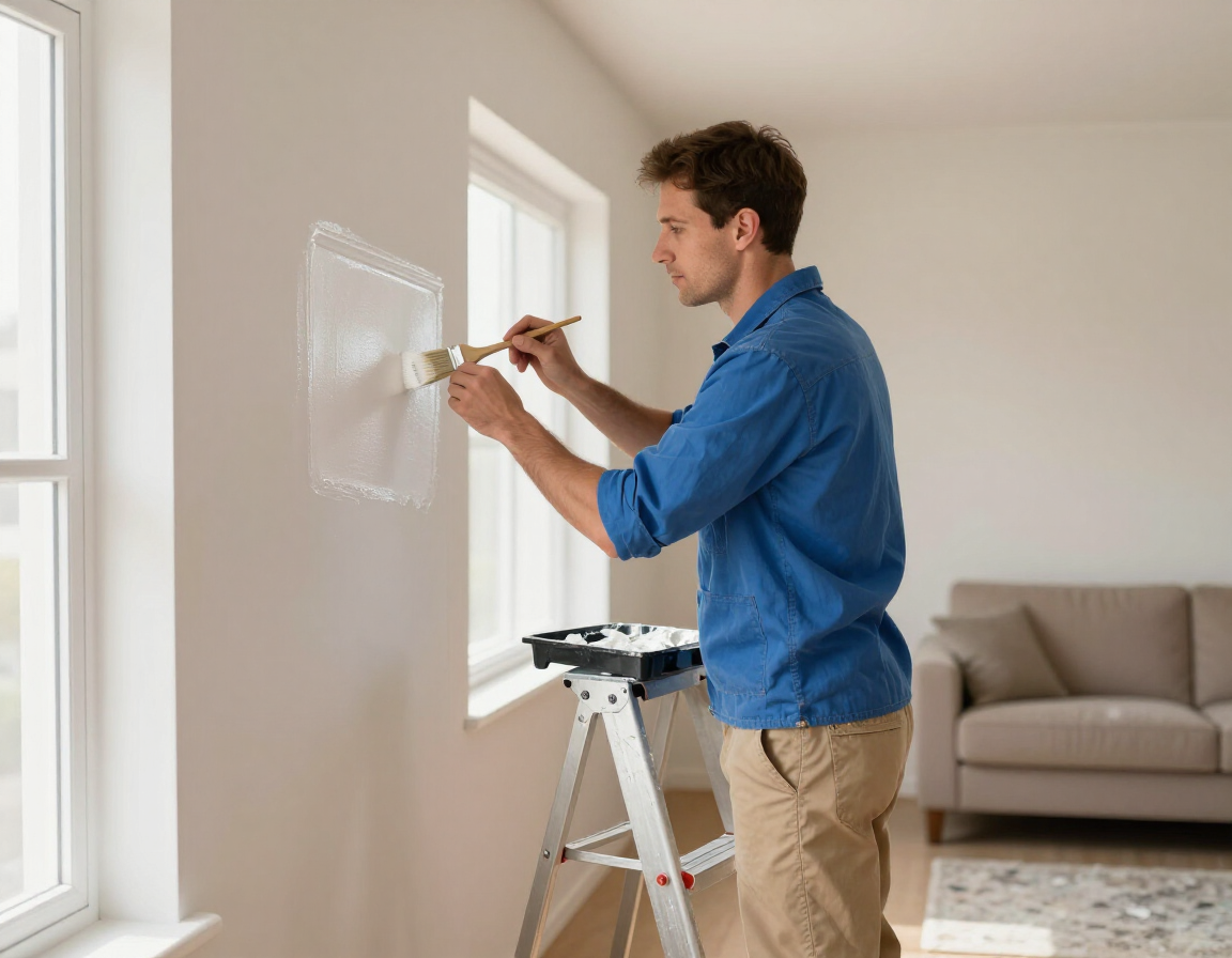 Handyman completing a neat interior maintenance and touch-up project.