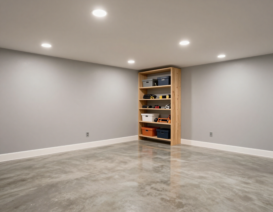 Basement wall repair and storage area improvement in a home.