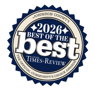 Johnson County 2025 Best of the Best award seal. Blue and white with jagged border.